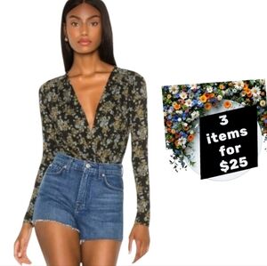 NWT Free People Plunged Neckline Floral Bodysuit Sz M